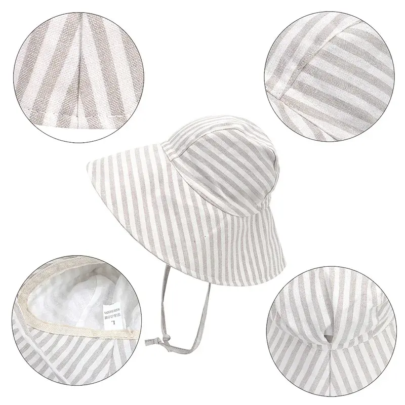 Spring Baby Hat for Girls Boys Cotton Linen Big Brim Caps Summer Kids Bucket Hats Breathable Outdoor Beach Travel Kids Cap 2M-4Y