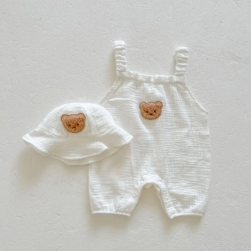 Summer Baby Muslin Clothing Set Cartoon Bear Infant Romper Hat Coat Soft Cotton Breathable Jumpsuit for Boys Girls 0-3 Years Old