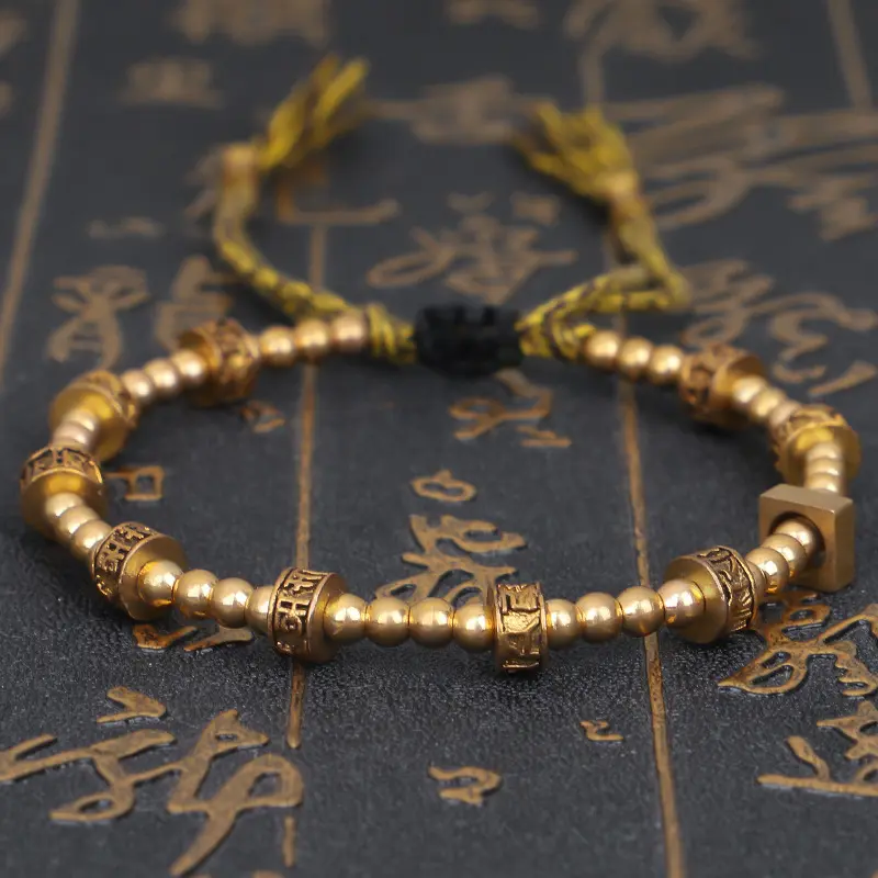 Tibetan Six Character Proverbs Bracelet for Men Women Woven Handmade Copper Bead Bracelets Vintage Jewelry Accessory Mascot Gift