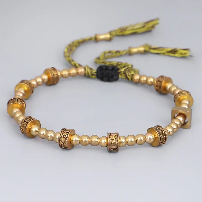 Tibetan Six Character Proverbs Bracelet for Men Women Woven Handmade Copper Bead Bracelets Vintage Jewelry Accessory Mascot Gift