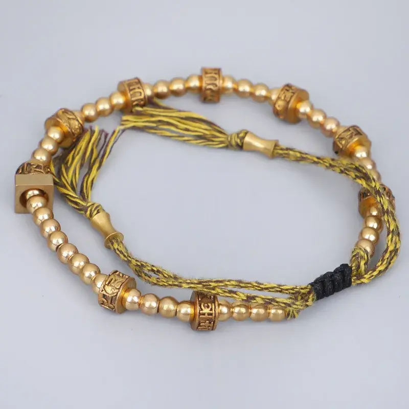 Tibetan Six Character Proverbs Bracelet for Men Women Woven Handmade Copper Bead Bracelets Vintage Jewelry Accessory Mascot Gift