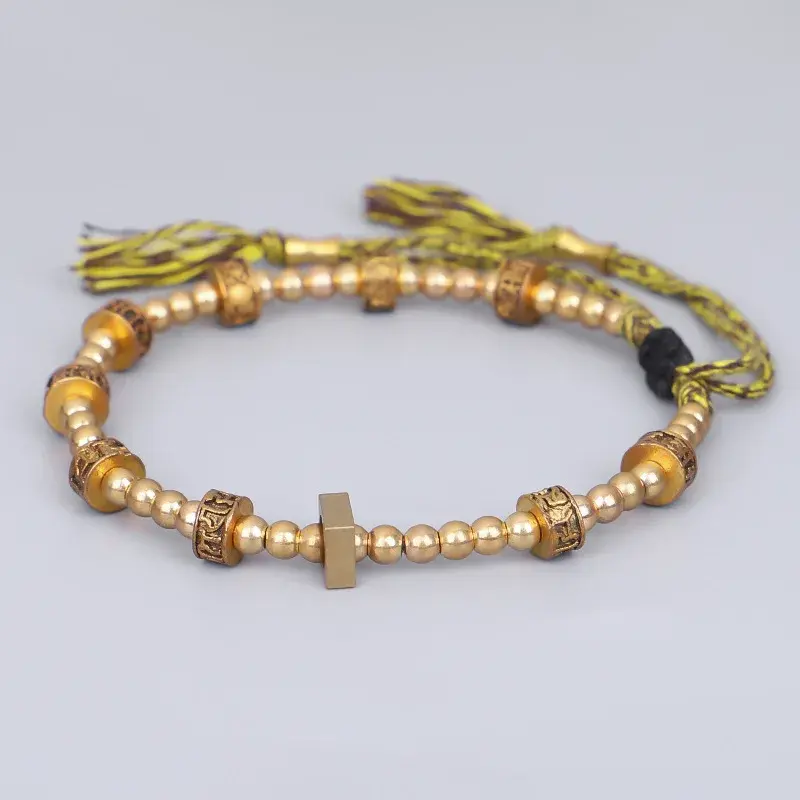 Tibetan Six Character Proverbs Bracelet for Men Women Woven Handmade Copper Bead Bracelets Vintage Jewelry Accessory Mascot Gift