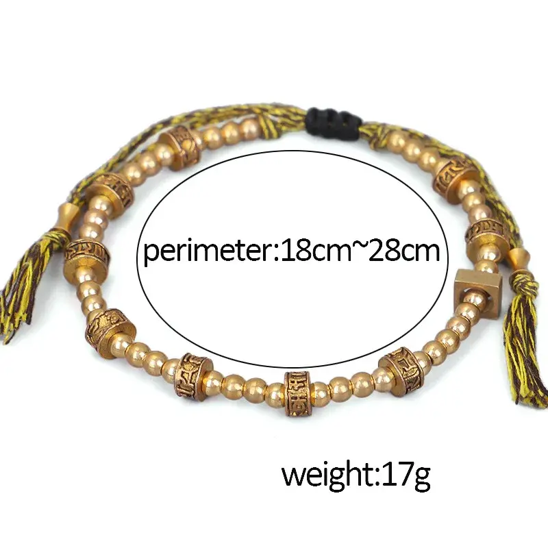 Tibetan Six Character Proverbs Bracelet for Men Women Woven Handmade Copper Bead Bracelets Vintage Jewelry Accessory Mascot Gift