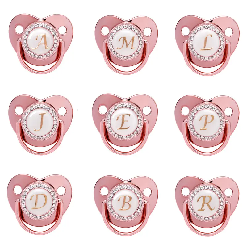Name Initial Letters Pacifier Newborn Baby Girls Boys Bling Rose Gold Silicone Pacifiers BPA Free Toddler Infant Dummy Nipple