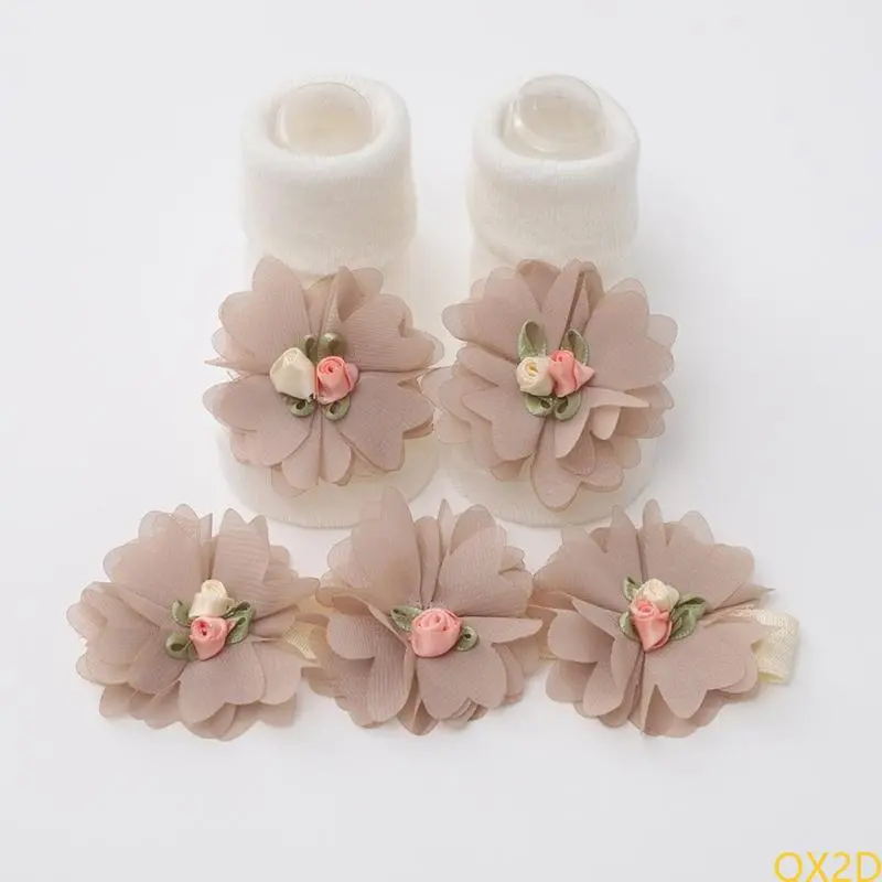 Elegant Newborn Toddler Ankle Socks Hair Headband Set Trendy Baby Socks Headwear
