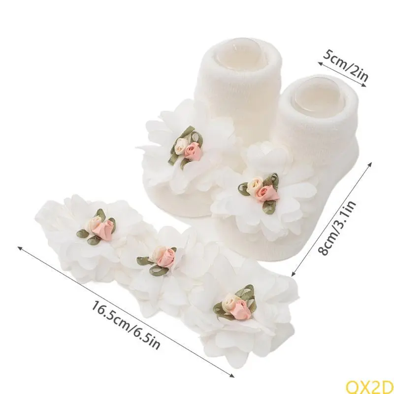 Elegant Newborn Toddler Ankle Socks Hair Headband Set Trendy Baby Socks Headwear