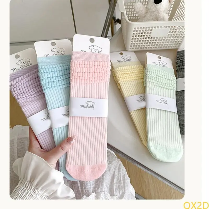 Summer Cotton Knee Length Socks for Girl Soft Breathable In Tube Design Kids Socks