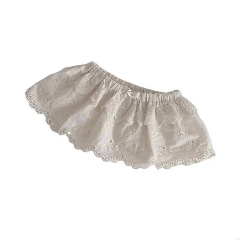 QX2D Pleated Mini Princess Skirt Lace Embroidered Skirt Newborn Tulle Skirt for Girls Cotton Costume Kids Toddler Tulle Skirt