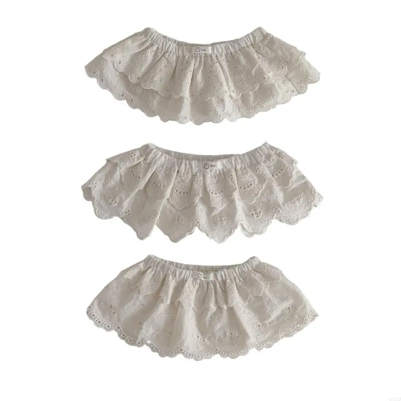 QX2D Pleated Mini Princess Skirt Lace Embroidered Skirt Newborn Tulle Skirt for Girls Cotton Costume Kids Toddler Tulle Skirt