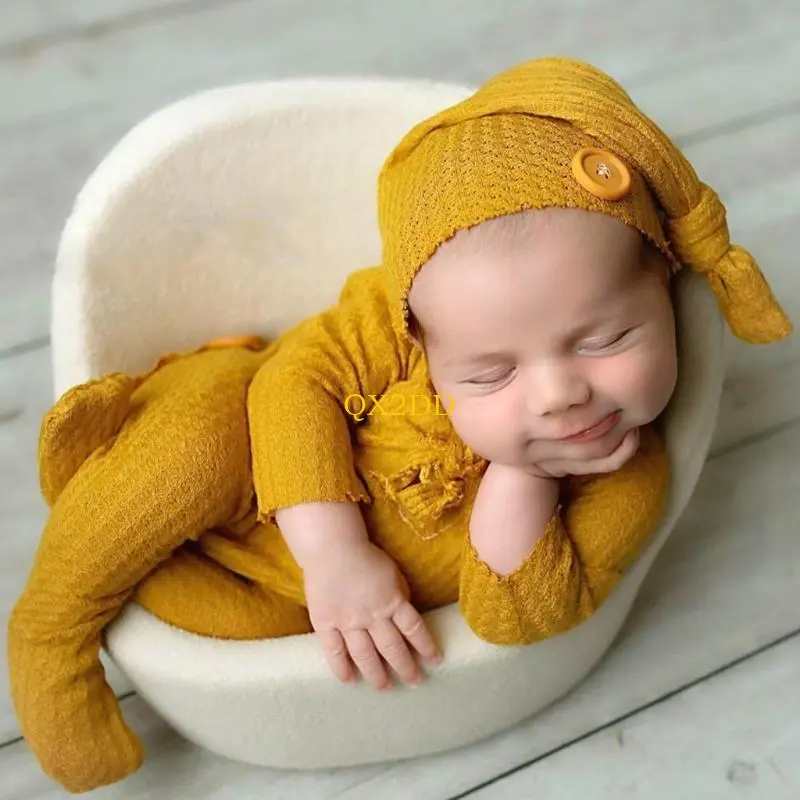Knitted Jumpsuit Long Tail for Head Wrap Turban Beanie Cap Headwear Bonnet Crochet Costume Gift Baby Boy Girl Romper Hat