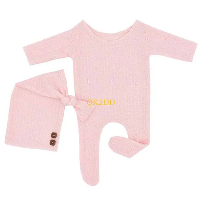 Knitted Jumpsuit Long Tail for Head Wrap Turban Beanie Cap Headwear Bonnet Crochet Costume Gift Baby Boy Girl Romper Hat
