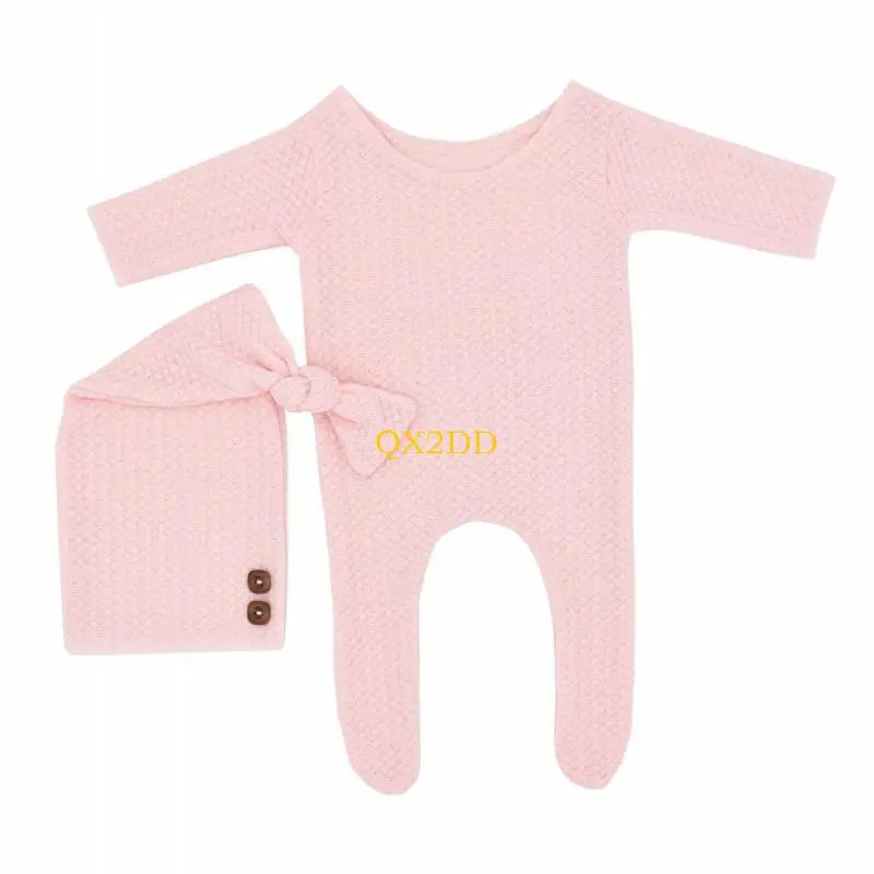 Knitted Jumpsuit Long Tail for Head Wrap Turban Beanie Cap Headwear Bonnet Crochet Costume Gift Baby Boy Girl Romper Hat