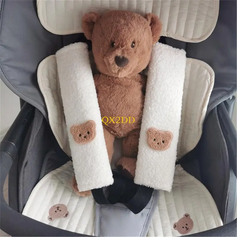 QX2D Kids Car Belt Shoulder Guard Wear Protective Case with Bear Rabbit Pattern Gift