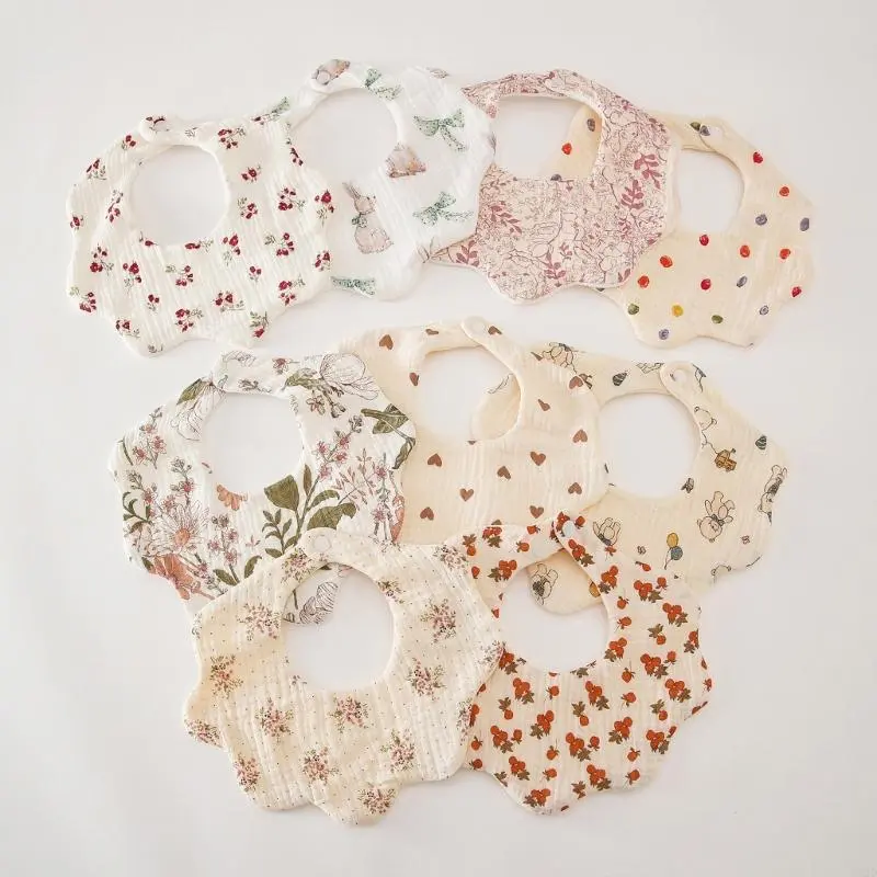 QX2D Baby Bib Unisex Cotton Bandana Bib 6 Layer Newborn Bib Baby Feeding Bib Lovely for Drooling & Teething Infants