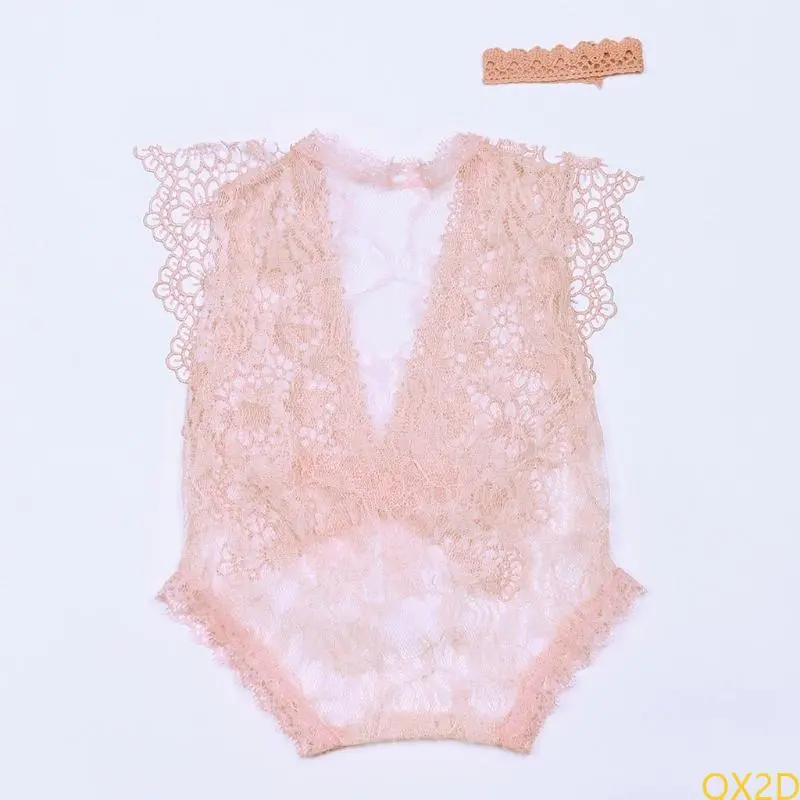 2 Pcs/Set 0-1Month Newborn Photography Props Baby Crown Headband Lace Hollow out Romper Bodysuits Outfit Costume