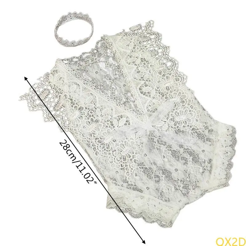 2 Pcs/Set 0-1Month Newborn Photography Props Baby Crown Headband Lace Hollow out Romper Bodysuits Outfit Costume