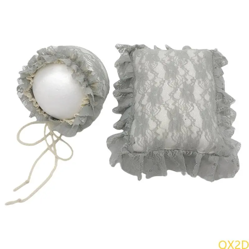 2 Pcs/Set Newborn Photography Props Baby Infants Lace Hat Pillow Posing Aid Photo Outfits Accessories