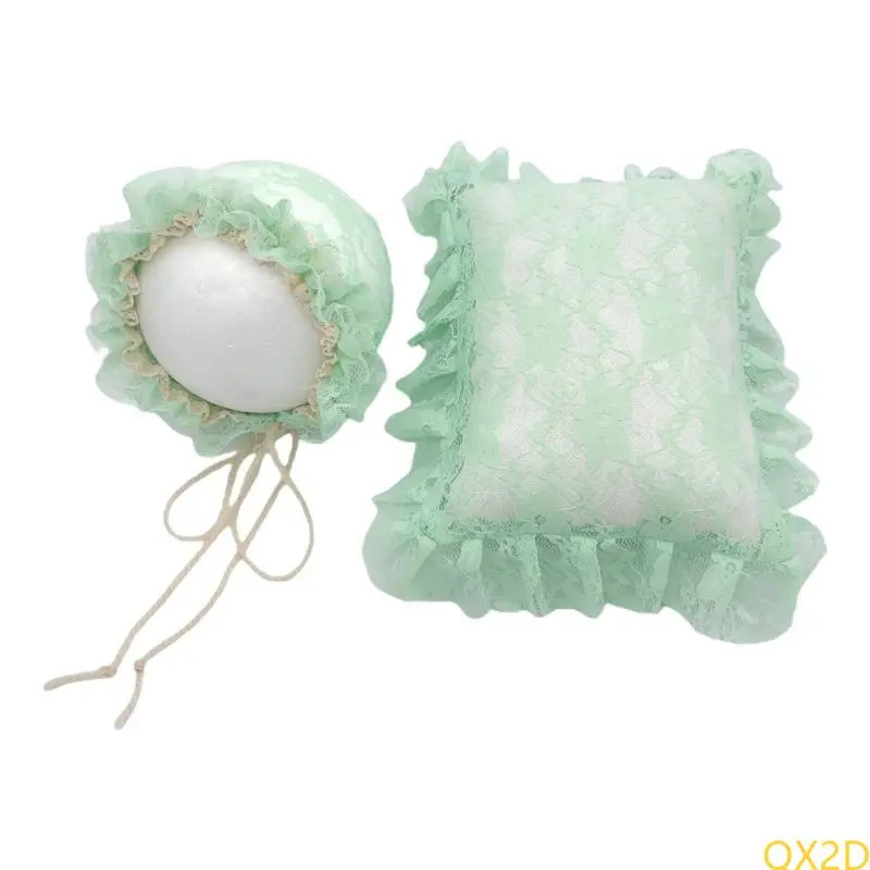 2 Pcs/Set Newborn Photography Props Baby Infants Lace Hat Pillow Posing Aid Photo Outfits Accessories