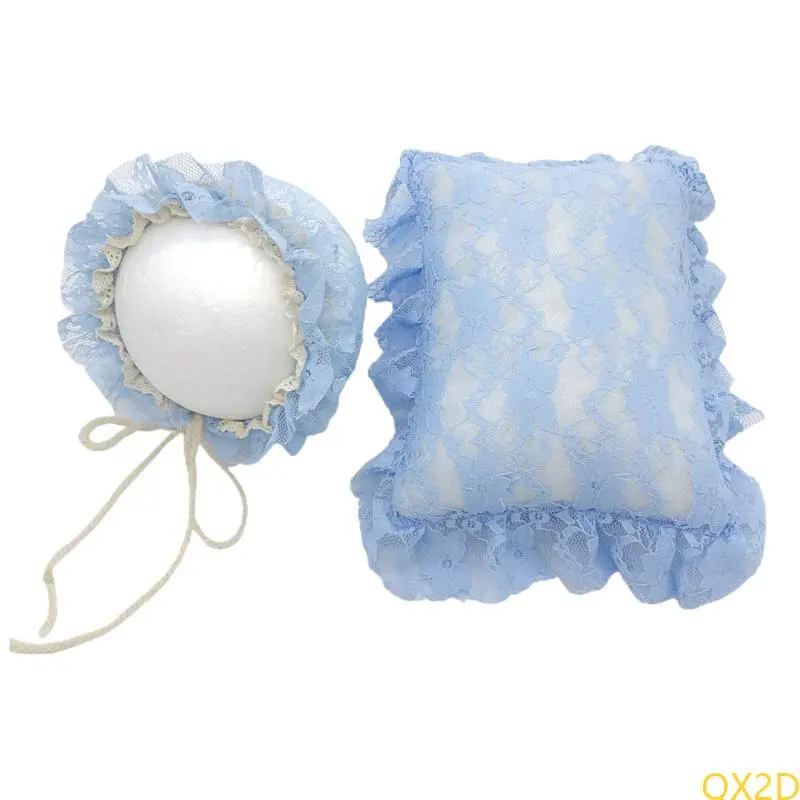 2 Pcs/Set Newborn Photography Props Baby Infants Lace Hat Pillow Posing Aid Photo Outfits Accessories