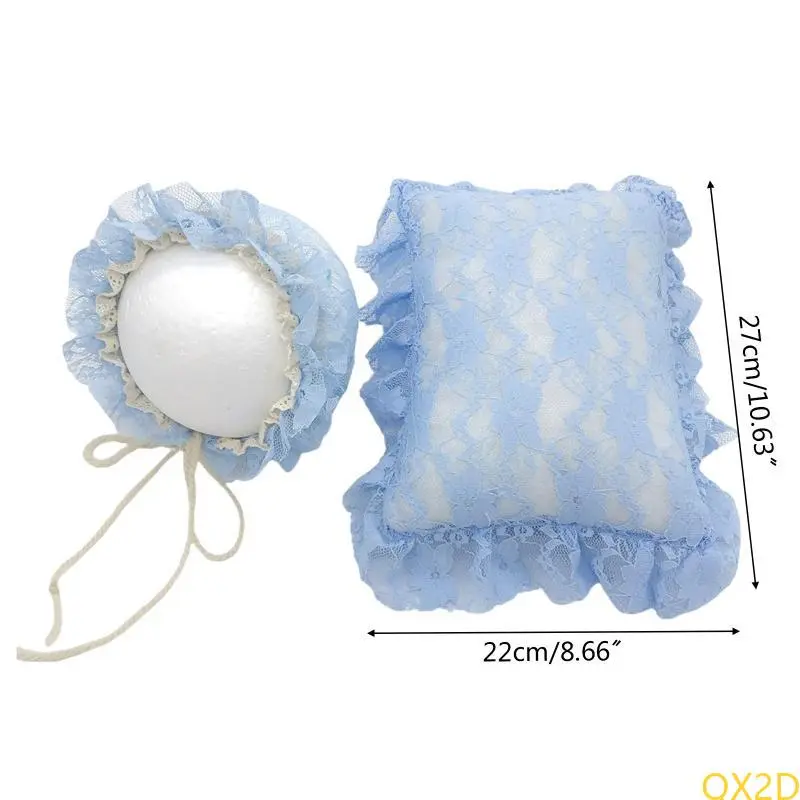 2 Pcs/Set Newborn Photography Props Baby Infants Lace Hat Pillow Posing Aid Photo Outfits Accessories
