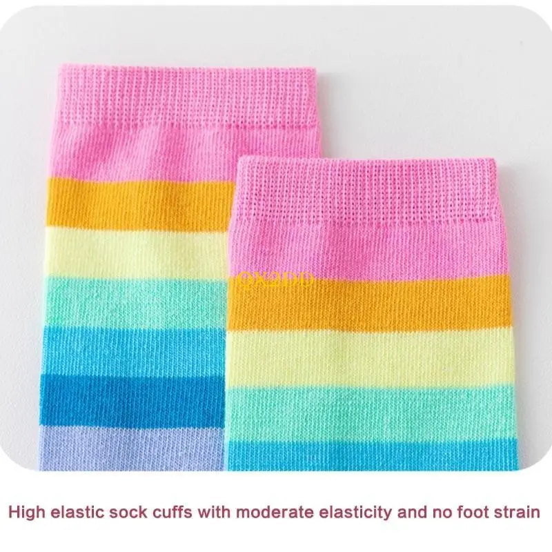 Under Knee High Socks for Children Comfortable Cotton Rainbow Socks 3-12T Girls
