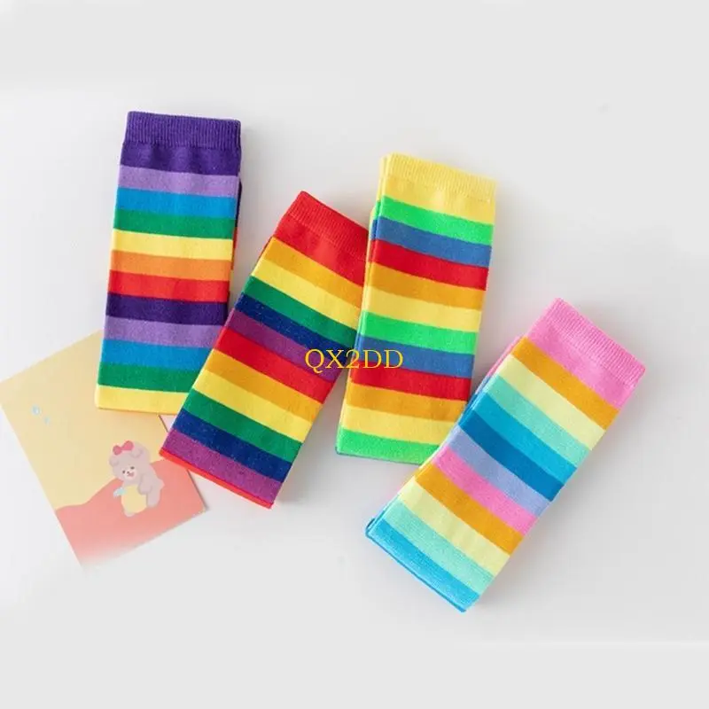 Under Knee High Socks for Children Comfortable Cotton Rainbow Socks 3-12T Girls