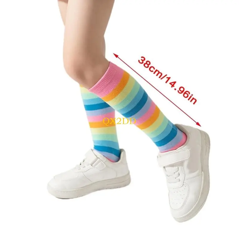 Under Knee High Socks for Children Comfortable Cotton Rainbow Socks 3-12T Girls