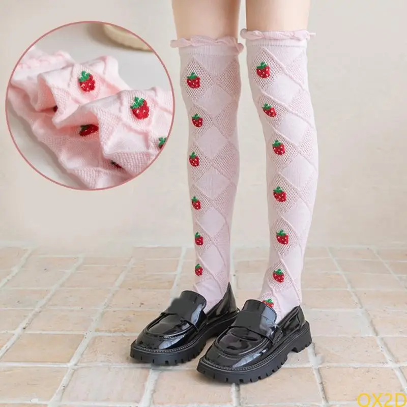 Children's Long Tube Socks Strawberry Pattern Decoration High Tube Socks Solid