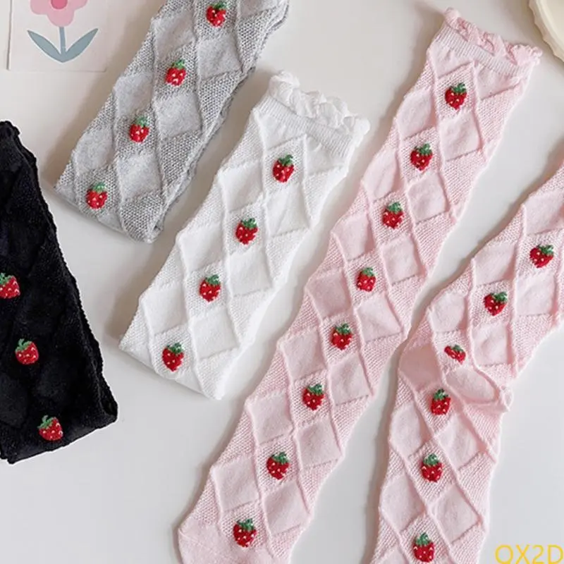 Children's Long Tube Socks Strawberry Pattern Decoration High Tube Socks Solid