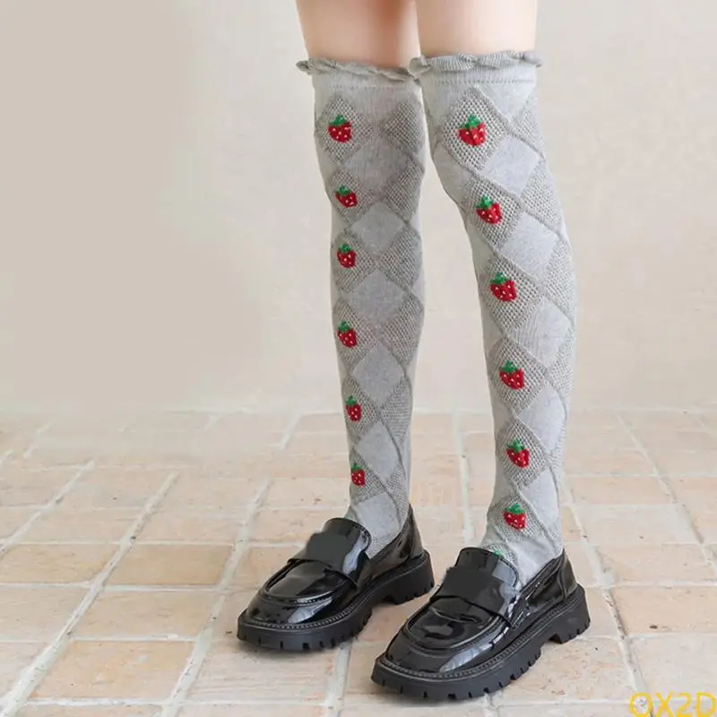 Children's Long Tube Socks Strawberry Pattern Decoration High Tube Socks Solid