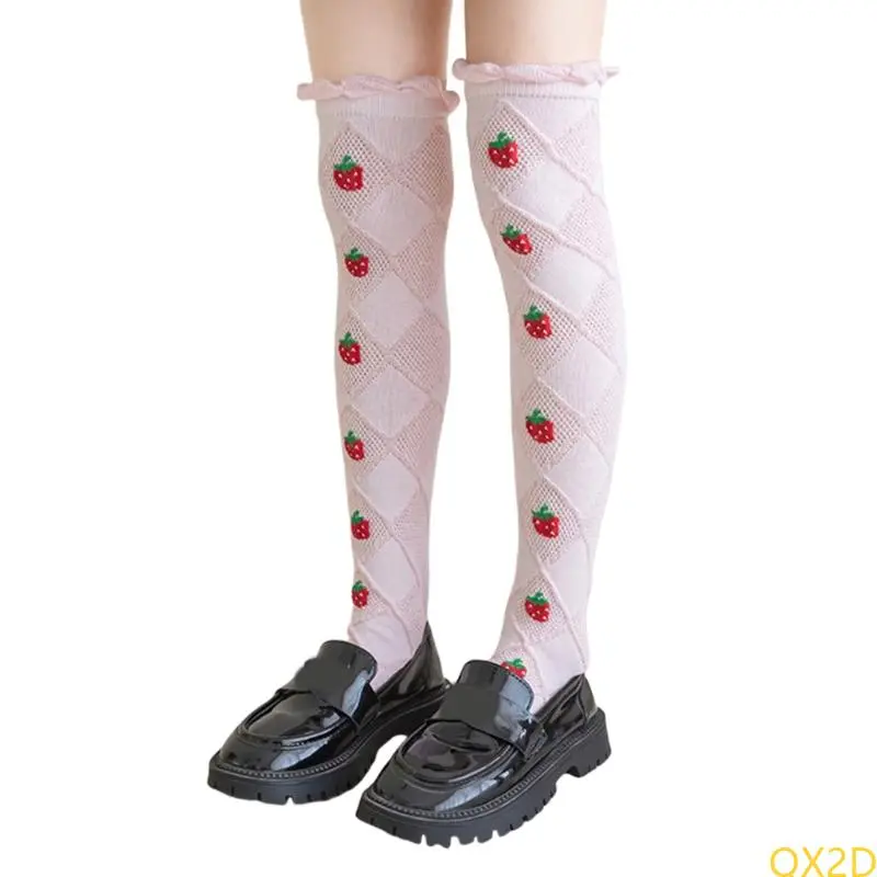 Children's Long Tube Socks Strawberry Pattern Decoration High Tube Socks Solid