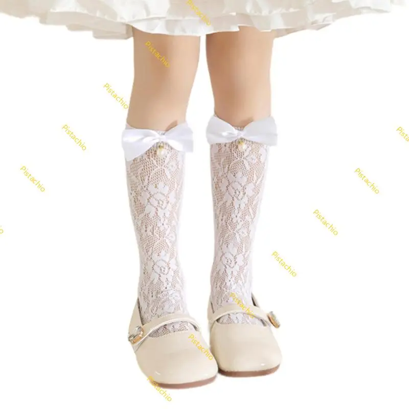 1 pair Summer Lace Socks for Girl Children Under Knee Socks with Bowknot Detail