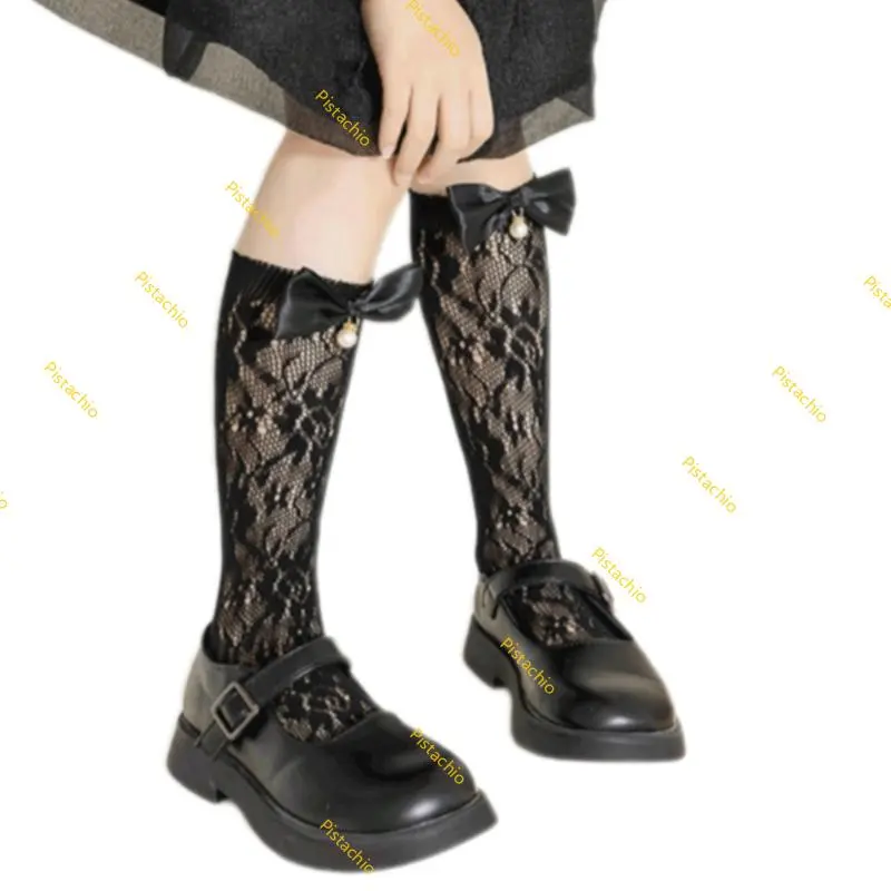 1 pair Summer Lace Socks for Girl Children Under Knee Socks with Bowknot Detail