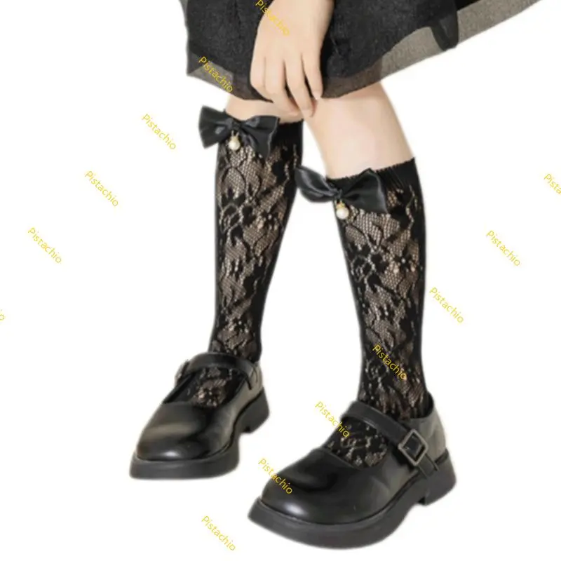 1 pair Summer Lace Socks for Girl Children Under Knee Socks with Bowknot Detail