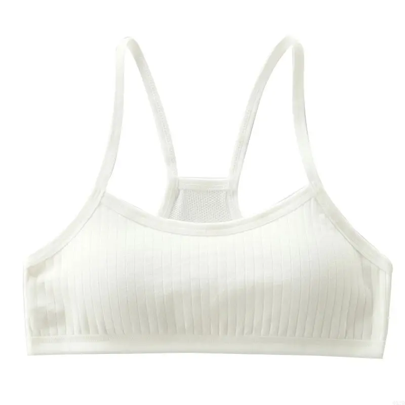 QX2D Teens Girls Cotton Training Bra with Removable Pad Racerback Ribbed Solid Color Bralette Mesh Back Vest Old