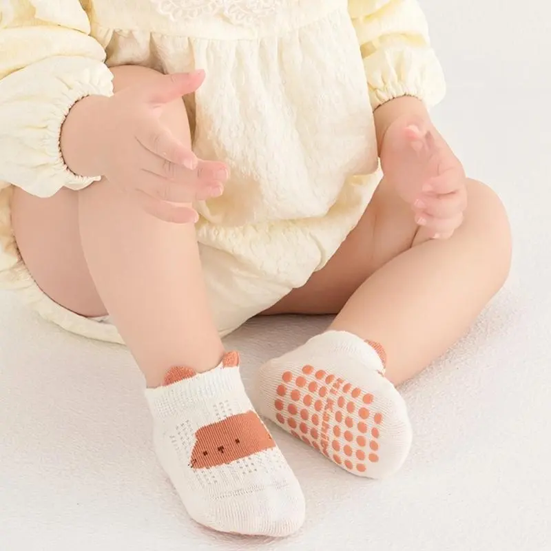 Cotton Socks Baby Ankle Socks Toddlers Socks Breathable Grip Sock with Anti Skid Soles for Girls Boys 0-5 Years