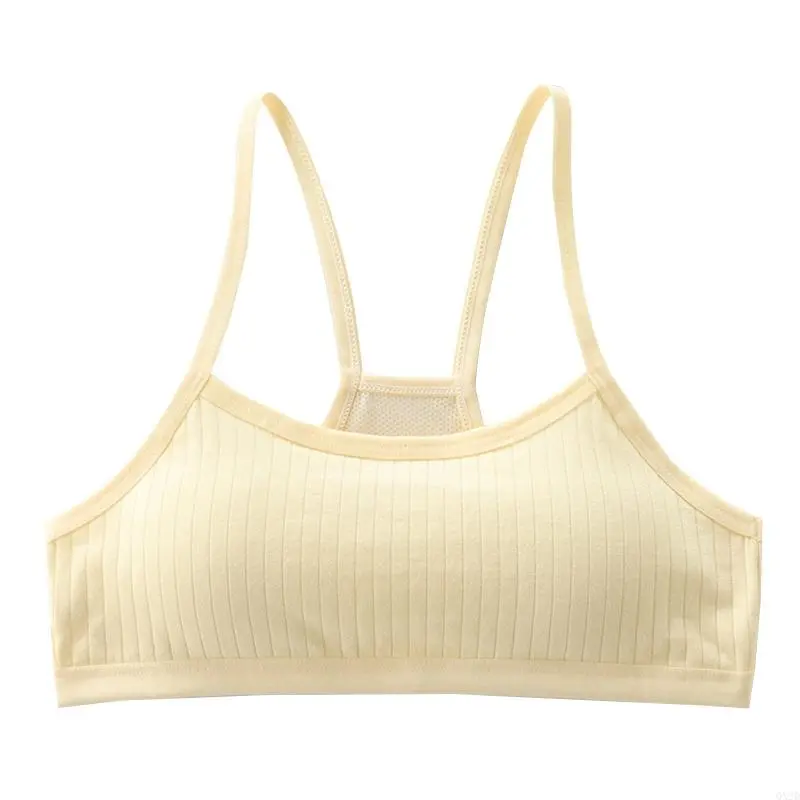 QX2D Teens Girls Cotton Training Bra with Removable Pad Racerback Ribbed Solid Color Bralette Mesh Back Vest Old