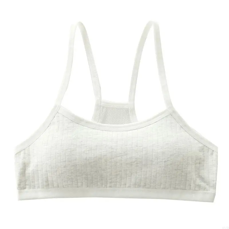 QX2D Teens Girls Cotton Training Bra with Removable Pad Racerback Ribbed Solid Color Bralette Mesh Back Vest Old
