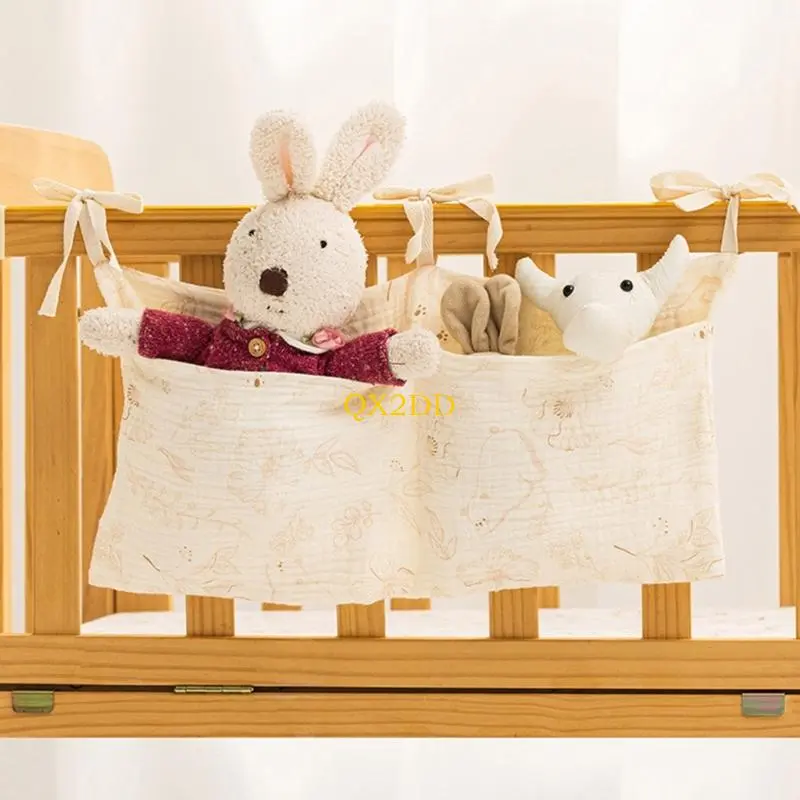Breathable Cotton Bedside Bag with Spacious Compartments Securely Attaches to Crib Railings Baby Essential