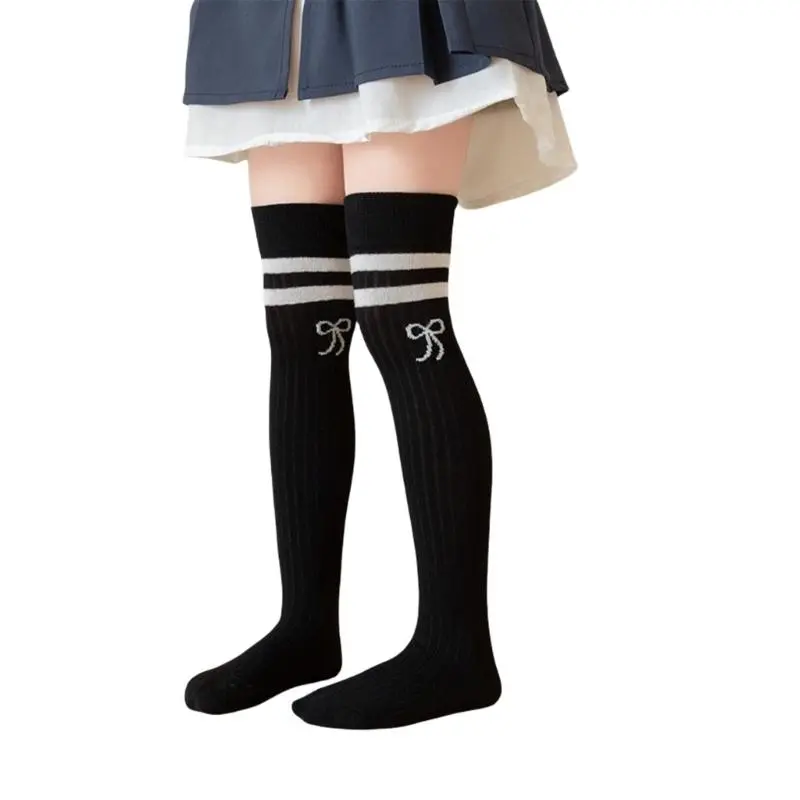 Pair Girls Knee Length Socks Children Long Socks Breathable Cotton Stockings Comfortable Wear Suitable for Ages 3 to 12