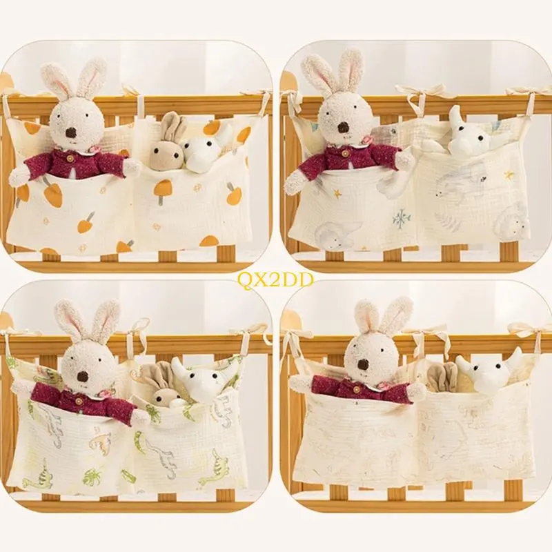 Breathable Cotton Bedside Bag with Spacious Compartments Securely Attaches to Crib Railings Baby Essential