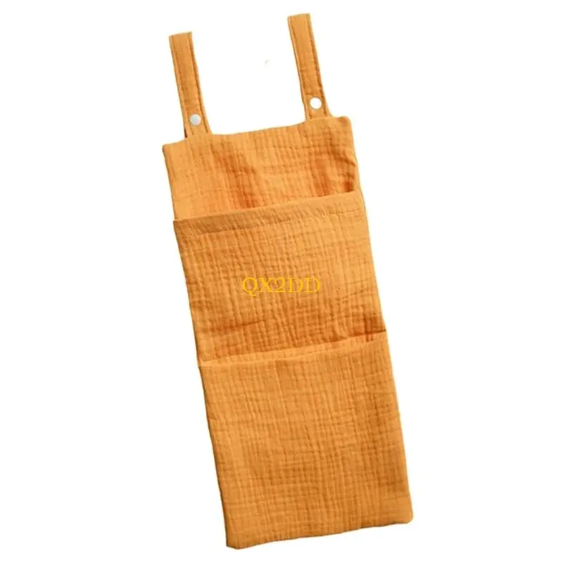 Baby Bedside Hanging Bag Soft Breathable Cotton Case with Multiple Pockets for Toy Diapers Nursery Essential