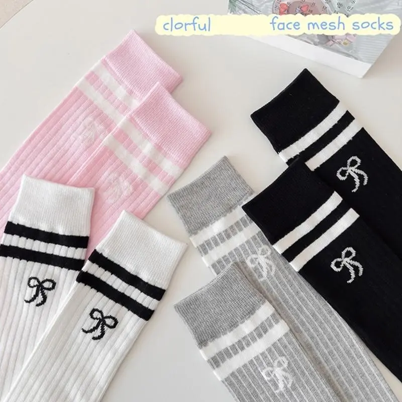 Pair Girls Knee Length Socks Children Long Socks Breathable Cotton Stockings Comfortable Wear Suitable for Ages 3 to 12