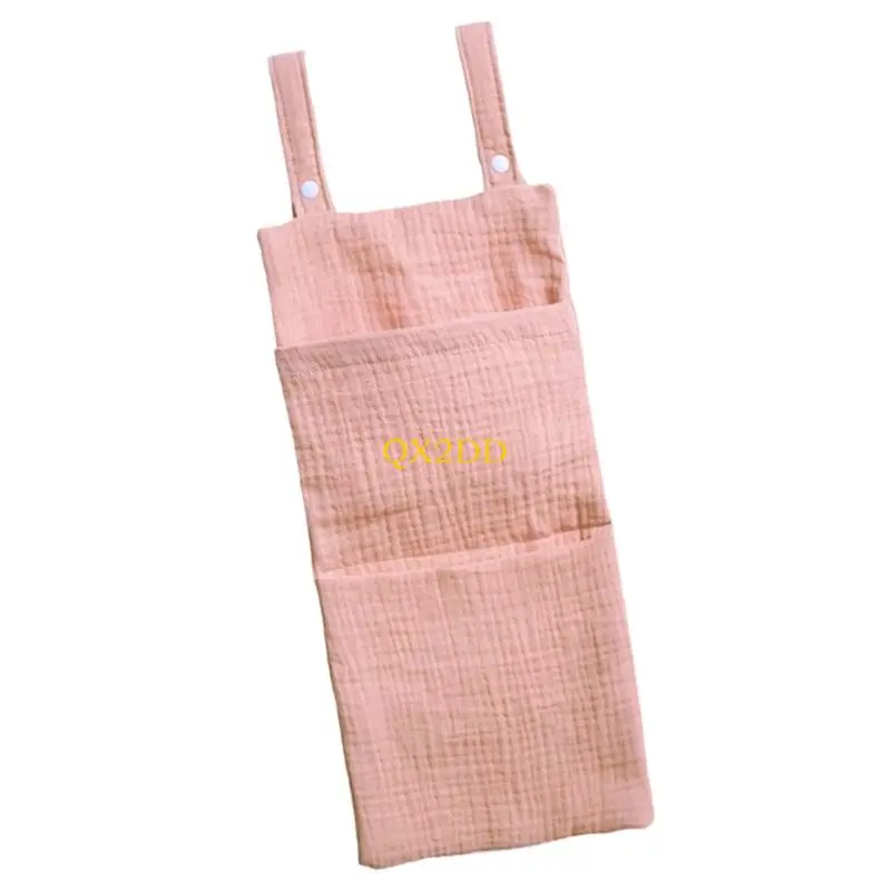Baby Bedside Hanging Bag Soft Breathable Cotton Case with Multiple Pockets for Toy Diapers Nursery Essential