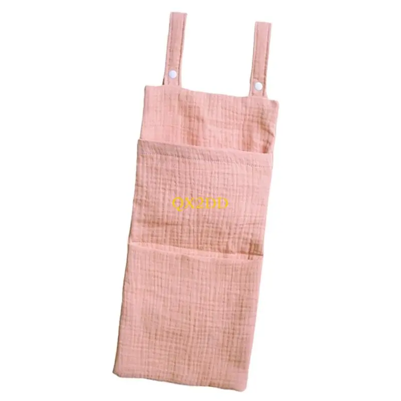 Baby Bedside Hanging Bag Soft Breathable Cotton Case with Multiple Pockets for Toy Diapers Nursery Essential