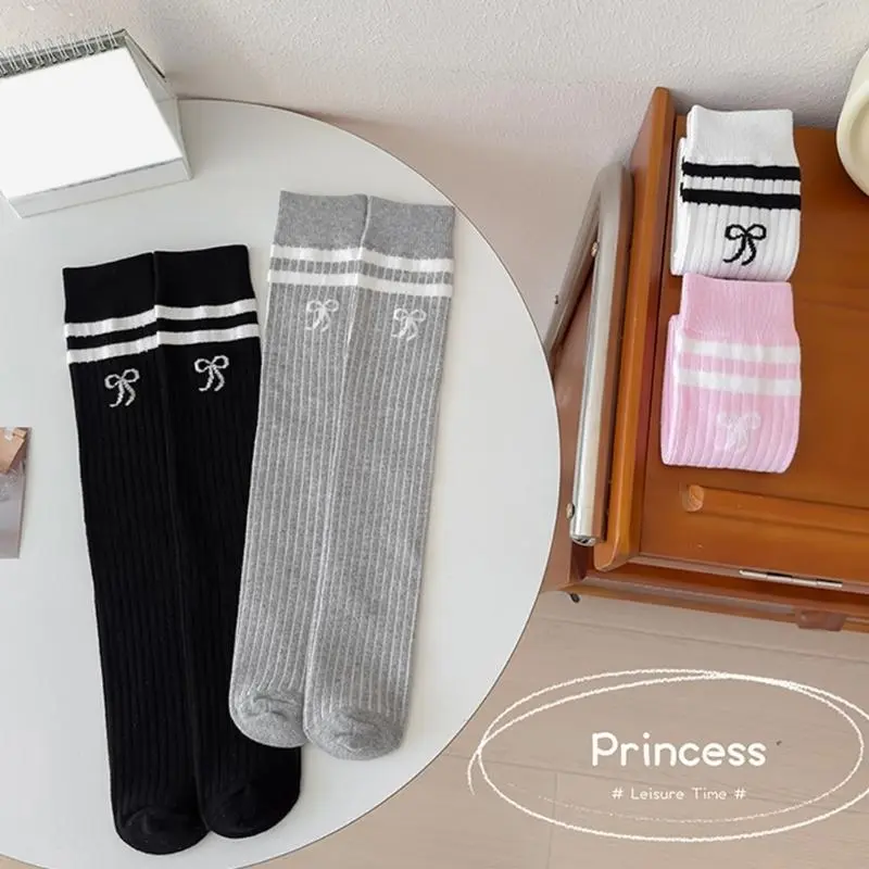 Pair Girls Knee Length Socks Children Long Socks Breathable Cotton Stockings Comfortable Wear Suitable for Ages 3 to 12