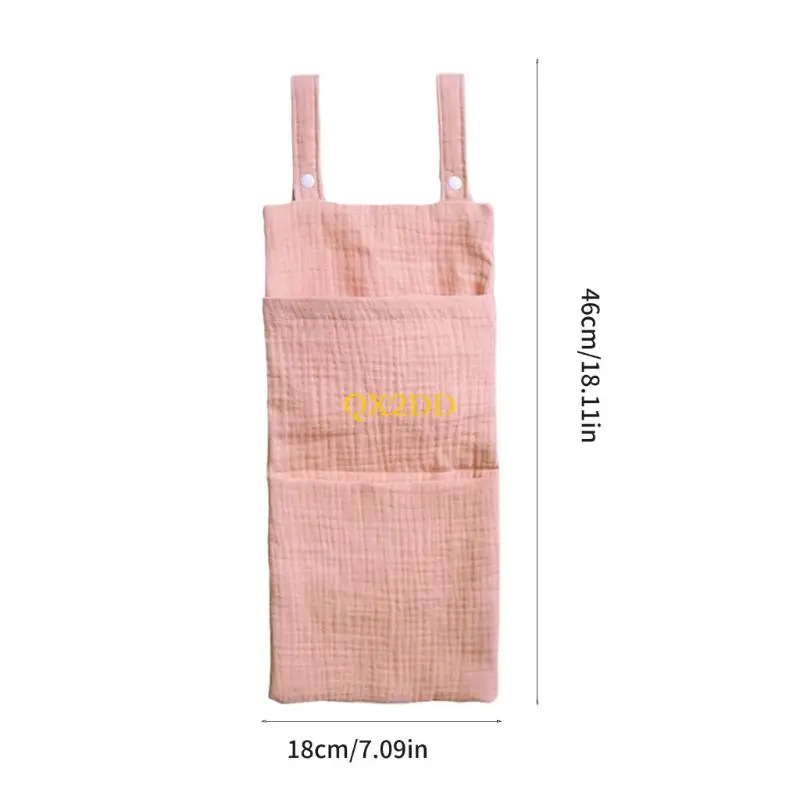 Baby Bedside Hanging Bag Soft Breathable Cotton Case with Multiple Pockets for Toy Diapers Nursery Essential