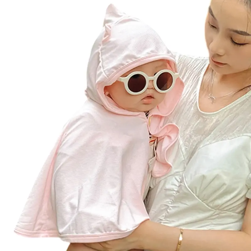 QX2D Wearable Blanket Lovely Animal Ear Newborns Wrap Towel UPF50+ Sun Protections