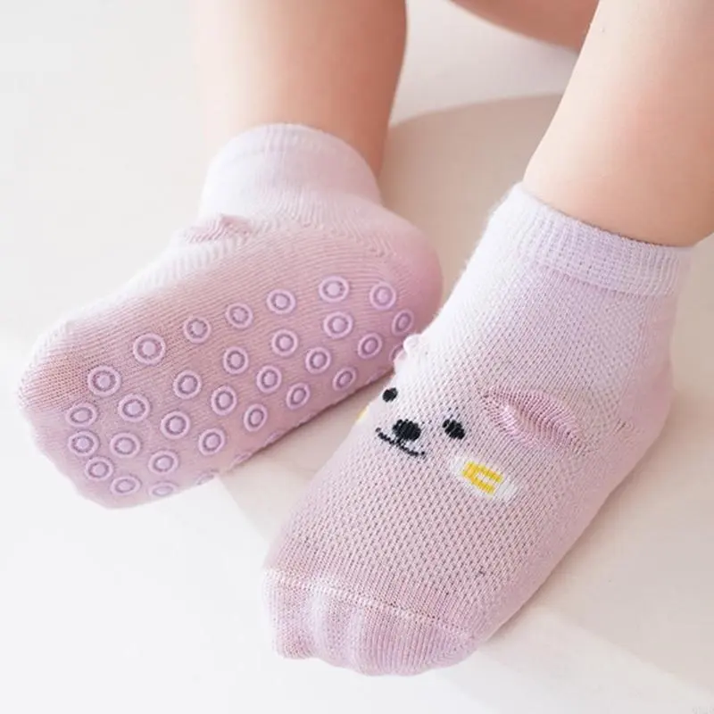 Toddlers Socks Breathable Ankle Socks Spring Cotton Socks with Anti Skid Soles