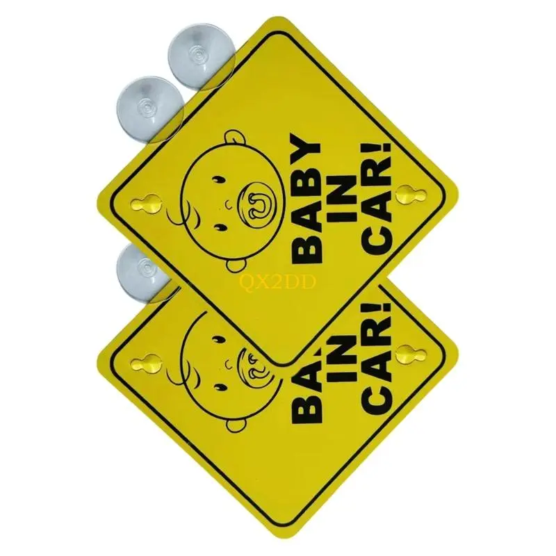 QX2D Set of 2pcs Adjustable Child Safety Car Alert Sticker Quick Use Suction Cups Warning Sign for Multiple Vehicle Use